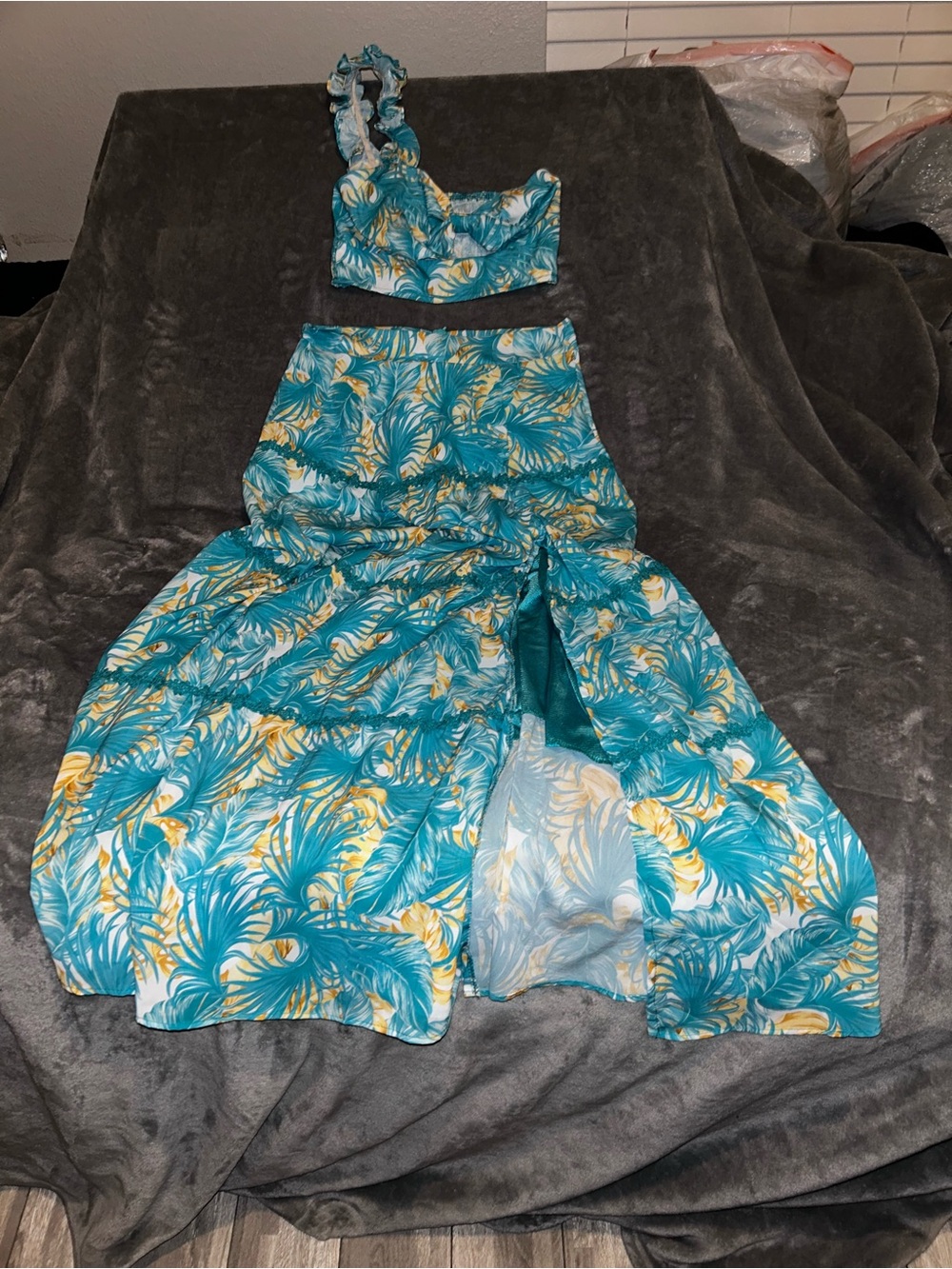 Tropical Teal Two-Piece Skirt Set